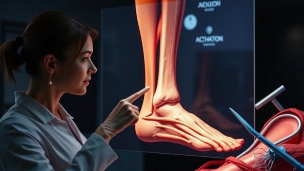 3D model of Achilles tendon surgery with woman explaining