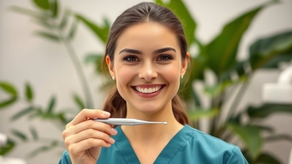 Woman in dental office suggesting temp jobs as a dental hygienist.