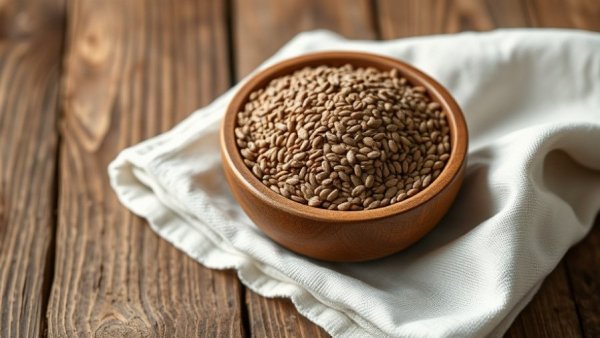 Top view of chia seeds in a wooden bowl with rustic background, nutrient-rich foods.