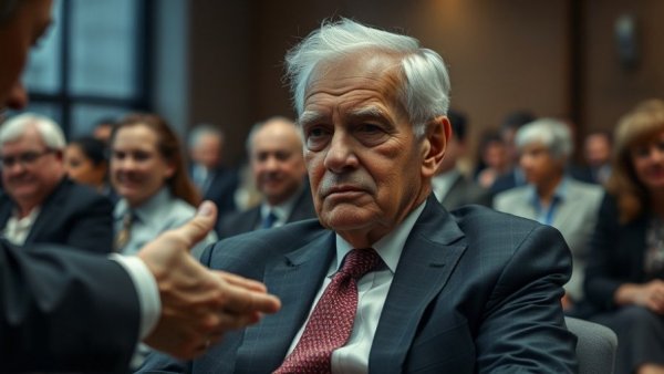 Elderly man in suit with supportive gesture at an event, progressive supranuclear palsy awareness.
