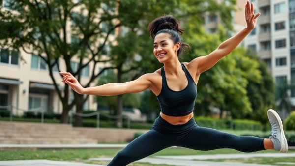 Woman stretching outdoors highlights moderate to vigorous exercise's benefits.
