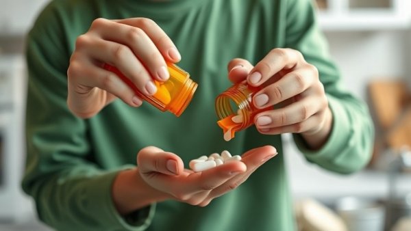 Person handling antibiotics affecting gut microbiome in a kitchen setting.