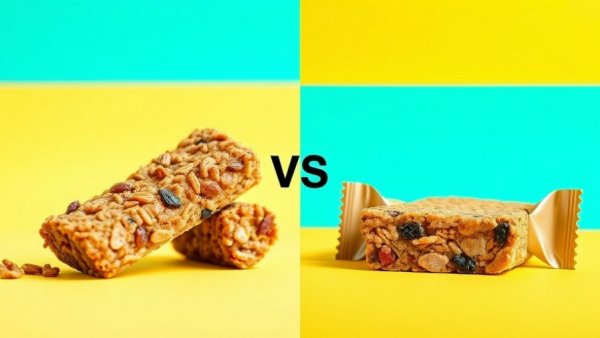 Granola Bars vs Protein Bars comparison image with vibrant background.