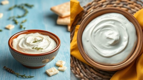 Labneh vs Greek Yogurt displayed side by side in bowls.
