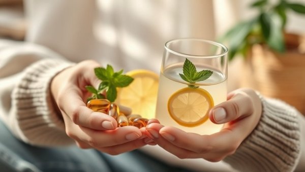 Person holding supplements and infused water, Vitamin D Deficiency Chronic Inflammation