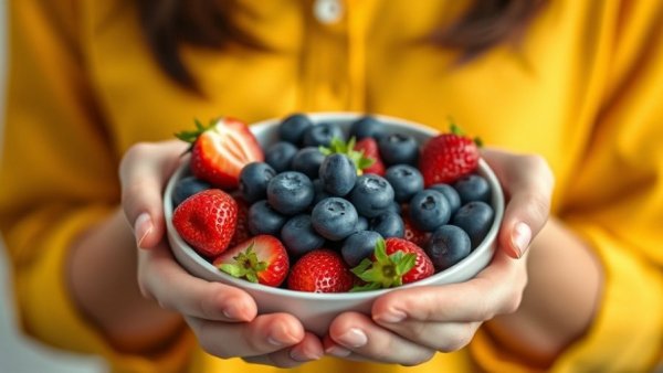 Bowl of fresh berries held by person in yellow shirt, Foods That Help Keep Your Blood Sugar Stable.
