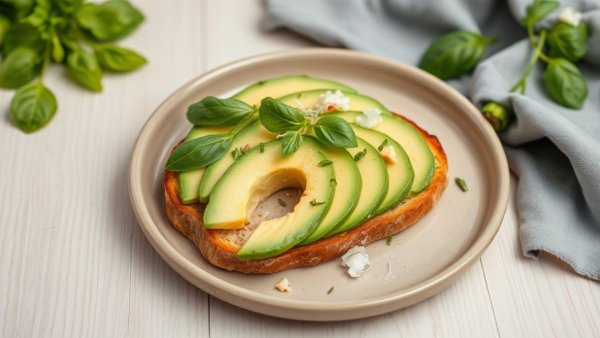 Avocado toast with basil and sprouts, promoting healthy blood pressure.