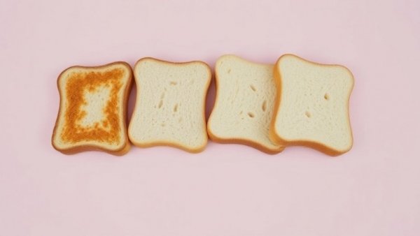Four slices of bread showcase texture on a pink background.