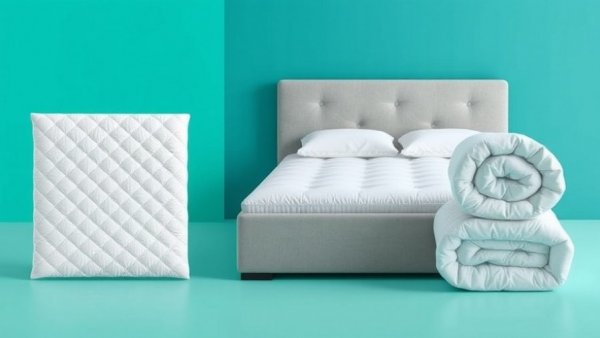 Best cooling mattress pads in various forms on a turquoise background.