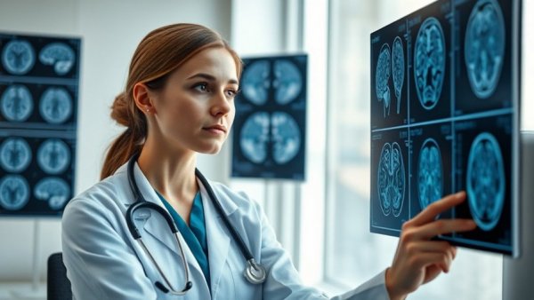 Doctor reviews MRI scans related to Leucovorin for autism treatment.