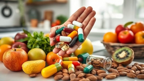 Fresh foods versus supplements for natural fiber intake in kitchen.
