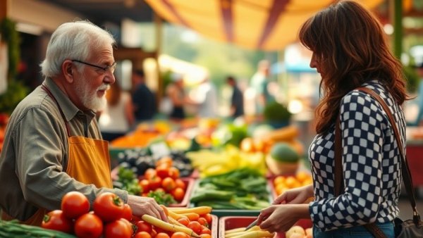 Woman buying organic vegetables at market, protecting yourself from pesticides