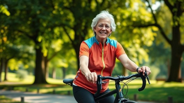 Elderly cyclist enjoying outdoor activity to prevent memory loss.