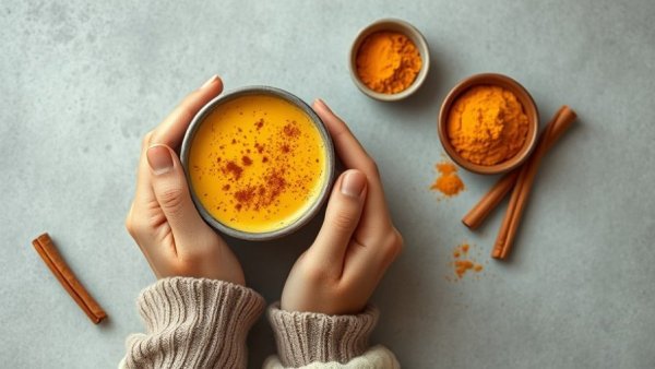 Turmeric latte with cinnamon, showcasing benefits of turmeric in coffee.