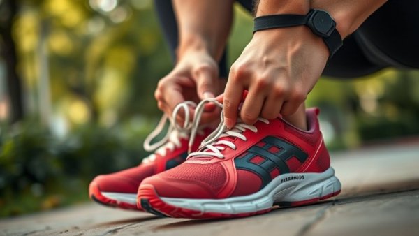 Active person tying shoelaces, exercise preparation, in a city park.