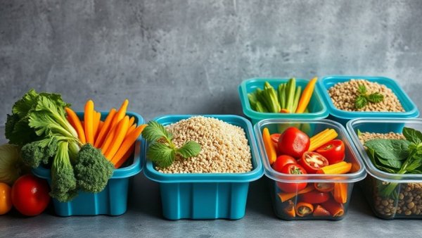 Colorful healthy meal prep for weight loss, vibrant vegetables in containers