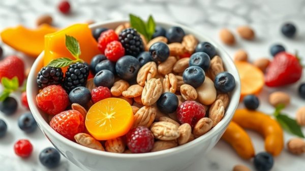 Healthy eating with vibrant berry and nut bowl