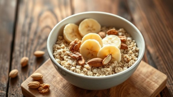 Appetizing oatmeal with bananas and nuts, best foods to eat when sick.
