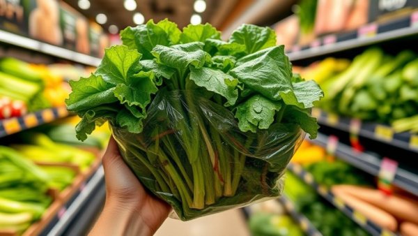 Close-up of hands holding a wet salad package in a grocery store, relating to Wet Salad Health Risks.