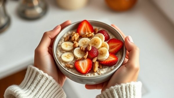 Fiber-rich oatmeal bowl with fruits and nuts for longevity