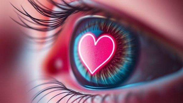 Human eye with social media heart reflection, symbolizing TikTok influence.