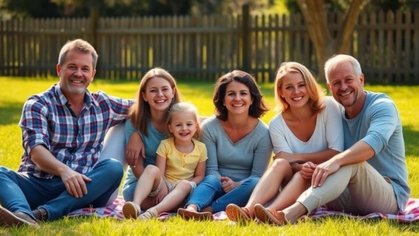 Family sitting on grass in park showing unity and support.