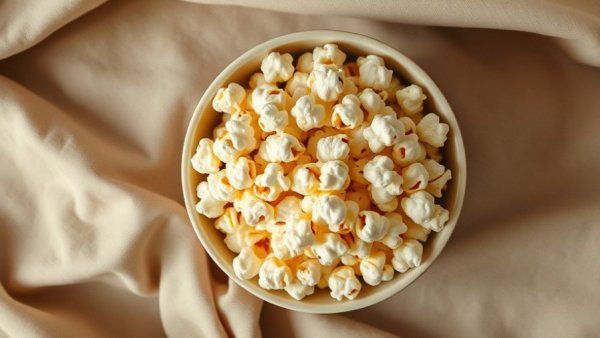Nutrient-rich foods bowl of popcorn on soft fabric.