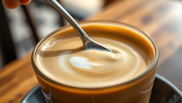 Close-up of egg coffee being stirred, illustrating egg coffee health risks.