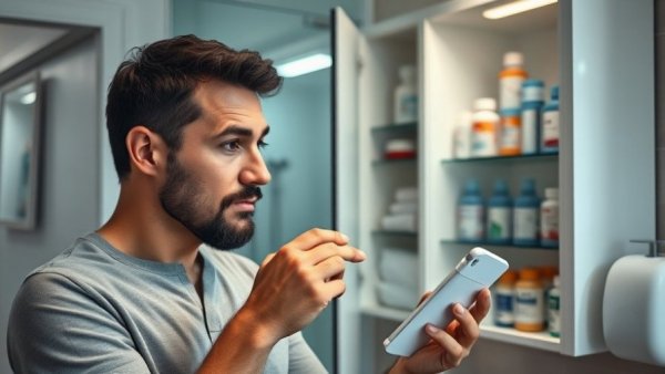 Man considers combining ibuprofen and acetaminophen in bathroom.
