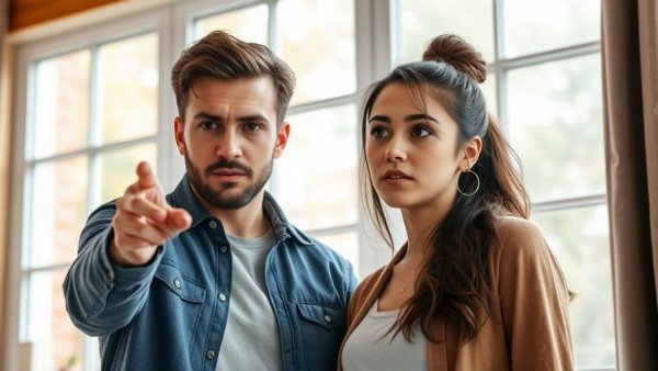 Mental health awareness: couple arguing by a window.