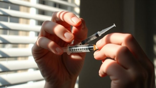Hands holding syringe with shadows, related to glp-1 medications.