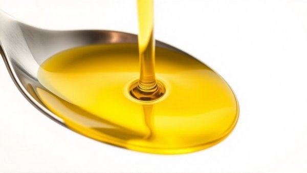 Pouring olive oil into a spoon on white background.