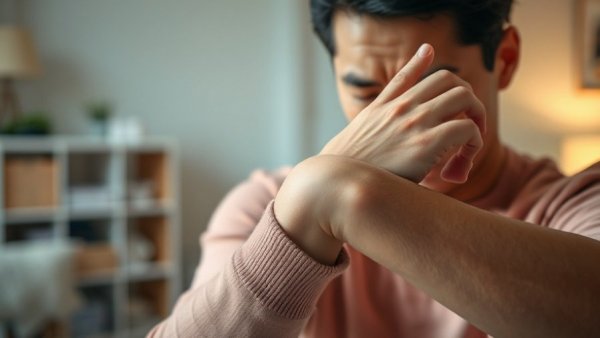 Person experiencing potential lupus symptoms, holding wrist.
