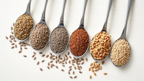 Heart and Gut Health Foods: chia, sunflower, flax, hemp seeds.