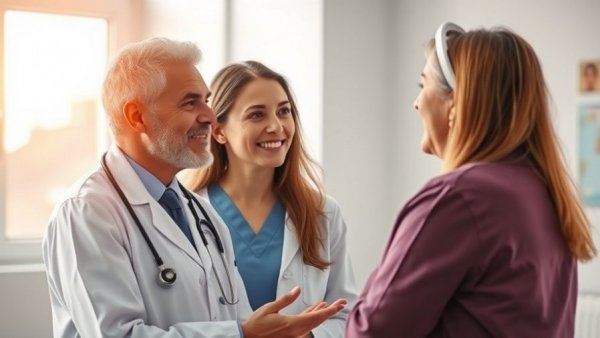 Healthcare professional consulting patient about PCOS renaming to PMOS in bright office.