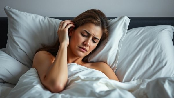 Effects of Sleep Deprivation: Tired woman lying in bed.