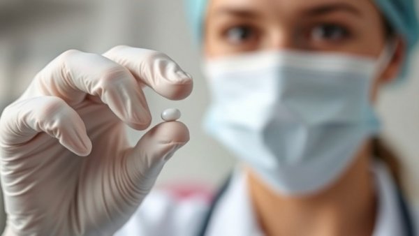 Healthcare worker holding COVID-19 antiviral treatment pill.