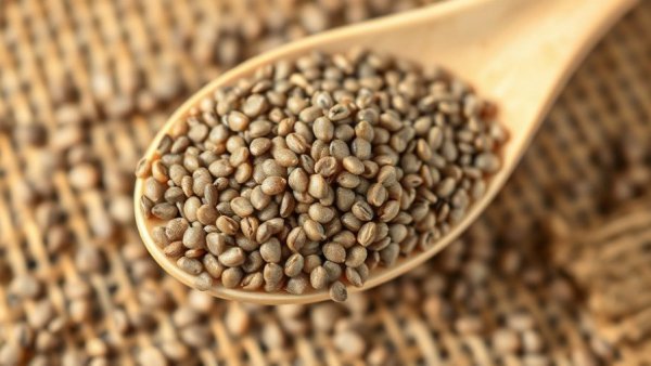 Chia seeds in a spoon, highlighting texture and details.