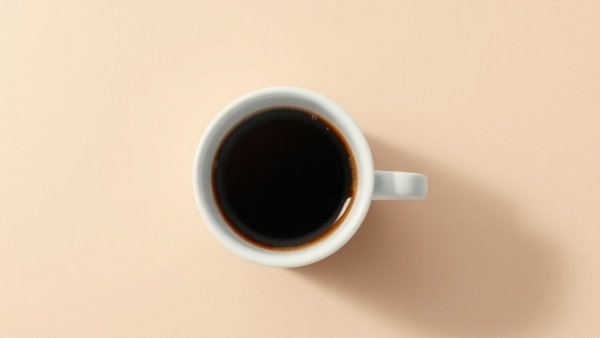 Minimalistic coffee cup viewed from above on beige background.