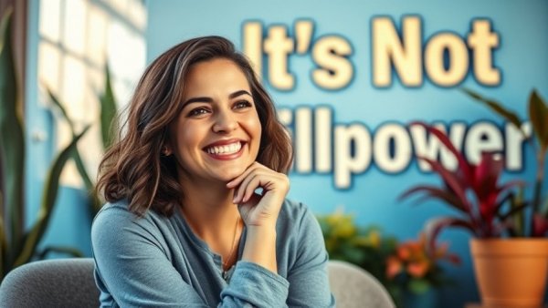 Smiling woman with text on weight loss motivation.