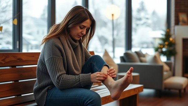Woman examining ankle for calcium deficiency symptoms.