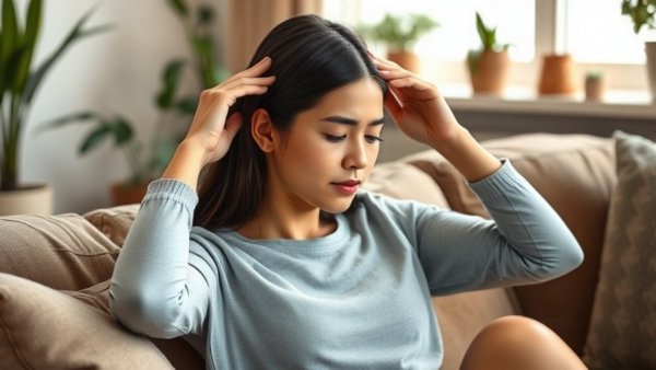 Woman massaging temples for tension headache remedy