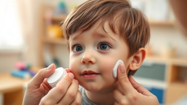 Child receiving eczema treatment in a clinic.