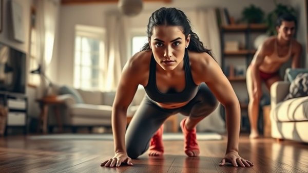 Focused woman planking indoors, emphasizing strength training for longevity.