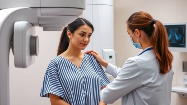 GLP-1 drugs breast cancer risk: Woman receiving mammogram with assistance.