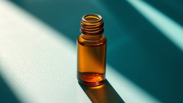 Glass vial on teal surface with sunlight shadows, peptide injections safety.