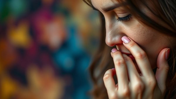 Woman examining her nails, considering causes of fingernail ridges.
