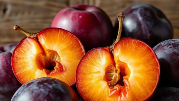 Close-up of flavanol-rich plums highlighting heart health benefits.