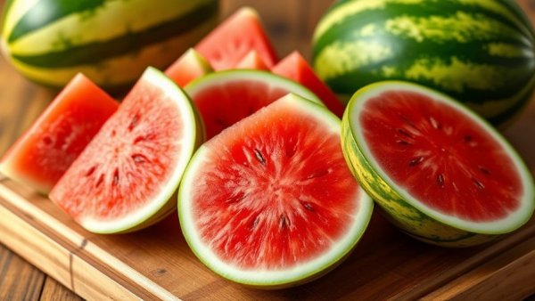 Juicy watermelon slices on a wooden board, best foods for heart health.