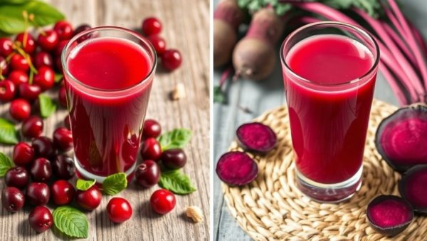 Comparison of Tart Cherry Juice and Beet Juice in glasses for heart health